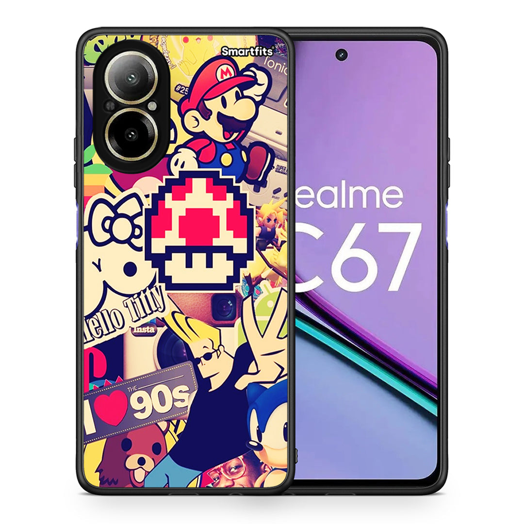 Θήκη Realme C67 4G Love The 90s από τη Smartfits με σχέδιο στο πίσω μέρος και μαύρο περίβλημα | Realme C67 4G Love The 90s case with colorful back and black bezels