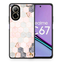 Thumbnail for Θήκη Realme C67 4G Hexagon Pink Marble από τη Smartfits με σχέδιο στο πίσω μέρος και μαύρο περίβλημα | Realme C67 4G Hexagon Pink Marble case with colorful back and black bezels