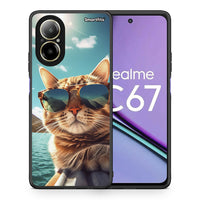 Thumbnail for Θήκη Realme C67 4G Summer Cat από τη Smartfits με σχέδιο στο πίσω μέρος και μαύρο περίβλημα | Realme C67 4G Summer Cat case with colorful back and black bezels
