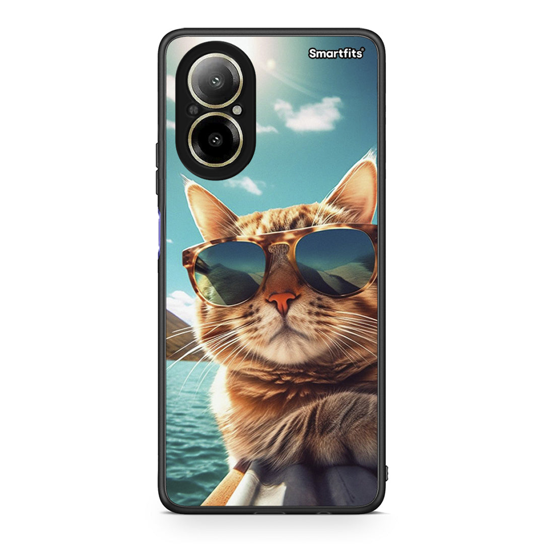 Realme C67 4G Summer Cat θήκη από τη Smartfits με σχέδιο στο πίσω μέρος και μαύρο περίβλημα | Smartphone case with colorful back and black bezels by Smartfits