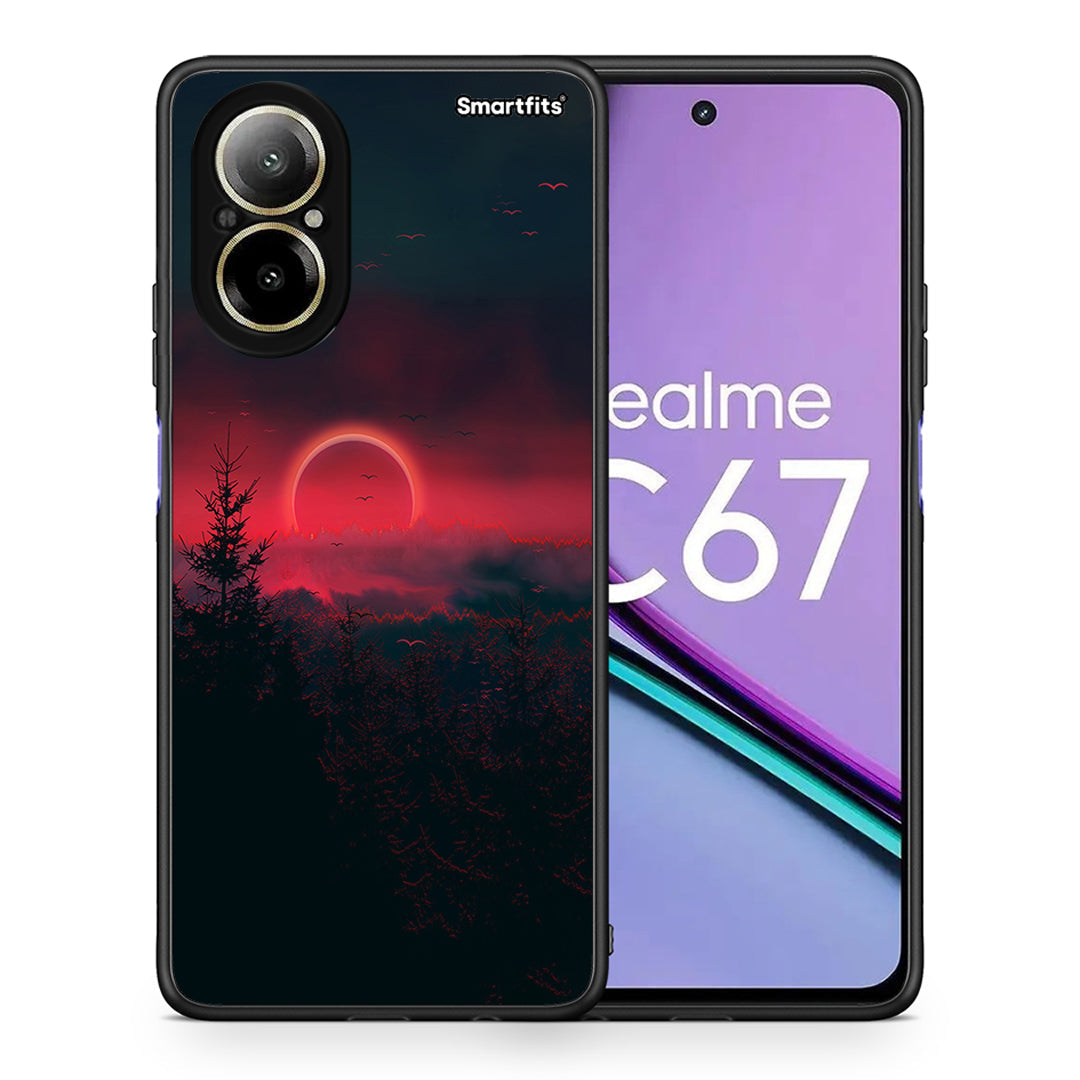 Θήκη Realme C67 4G Sunset Tropic από τη Smartfits με σχέδιο στο πίσω μέρος και μαύρο περίβλημα | Realme C67 4G Sunset Tropic case with colorful back and black bezels