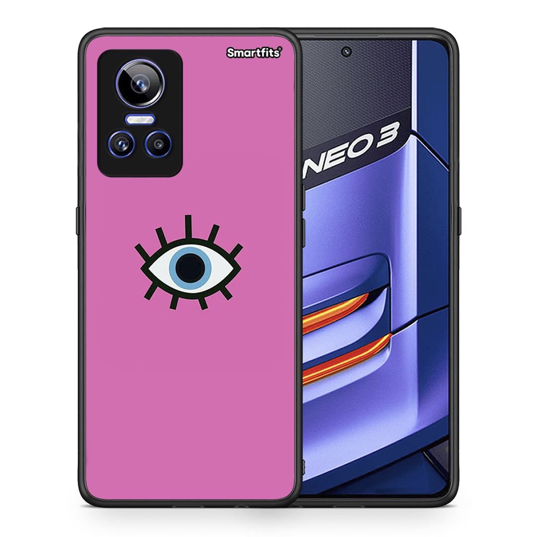 Θήκη Realme GT Neo 3 Blue Eye Pink από τη Smartfits με σχέδιο στο πίσω μέρος και μαύρο περίβλημα | Realme GT Neo 3 Blue Eye Pink case with colorful back and black bezels