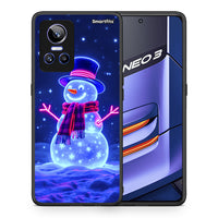 Thumbnail for Θήκη Realme GT Neo 3 Christmas Neon Snowman από τη Smartfits με σχέδιο στο πίσω μέρος και μαύρο περίβλημα | Realme GT Neo 3 Christmas Neon Snowman case with colorful back and black bezels