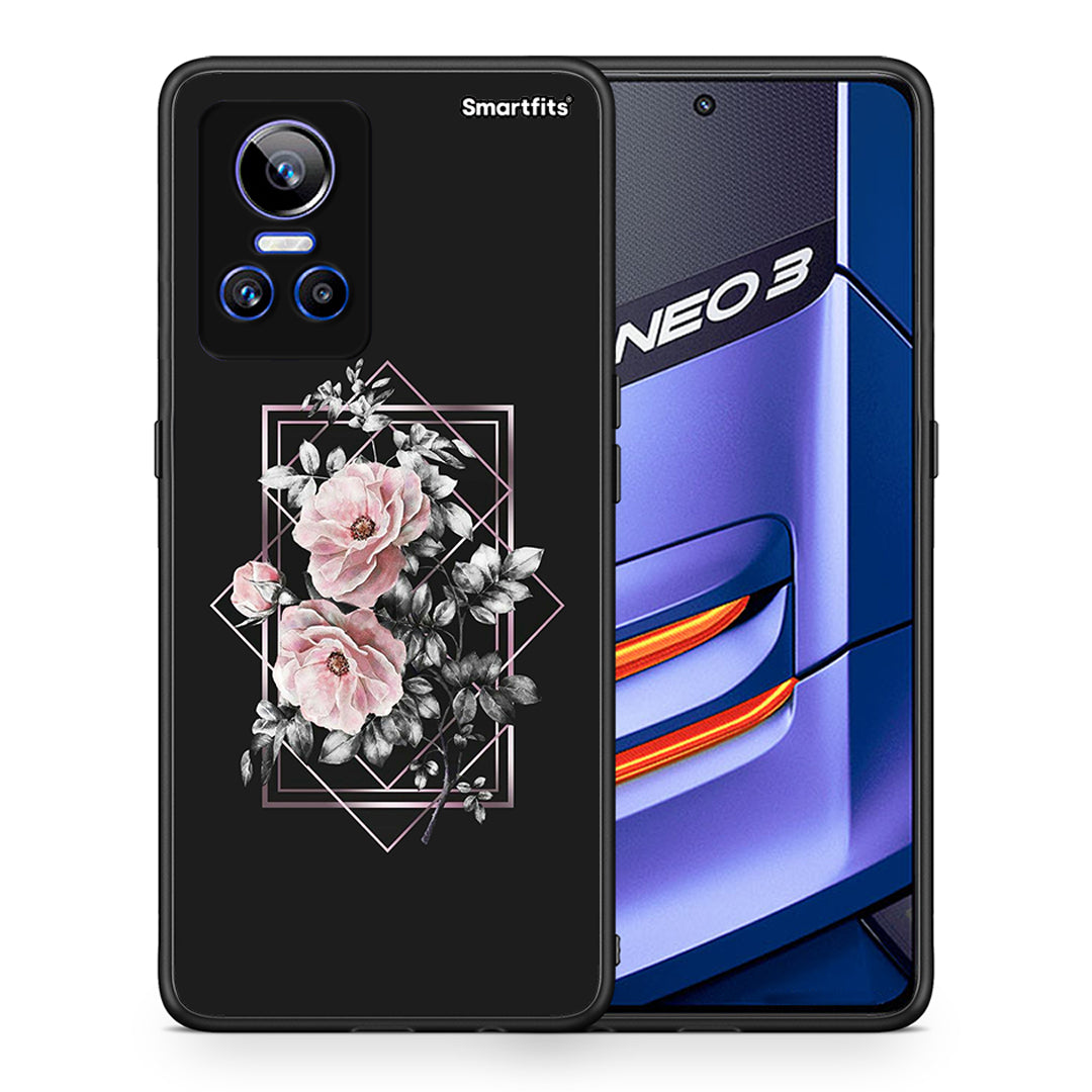 Θήκη Realme GT Neo 3 Frame Flower από τη Smartfits με σχέδιο στο πίσω μέρος και μαύρο περίβλημα | Realme GT Neo 3 Frame Flower case with colorful back and black bezels