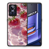 Thumbnail for Θήκη Realme GT Neo 3 Juicy Strawberries από τη Smartfits με σχέδιο στο πίσω μέρος και μαύρο περίβλημα | Realme GT Neo 3 Juicy Strawberries case with colorful back and black bezels
