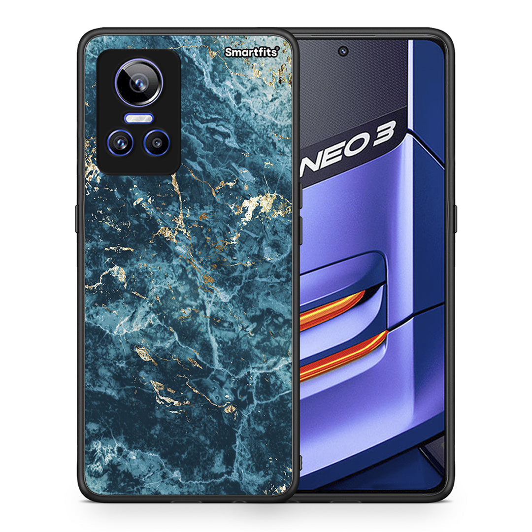 Θήκη Realme GT Neo 3 Marble Blue από τη Smartfits με σχέδιο στο πίσω μέρος και μαύρο περίβλημα | Realme GT Neo 3 Marble Blue case with colorful back and black bezels
