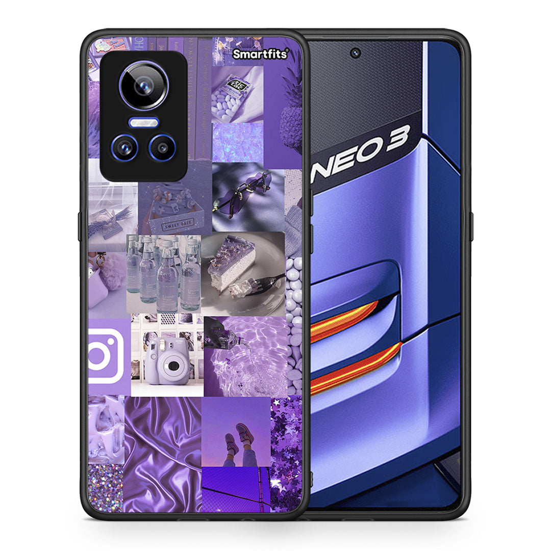 Θήκη Realme GT Neo 3 Purple Aesthetic Collage από τη Smartfits με σχέδιο στο πίσω μέρος και μαύρο περίβλημα | Realme GT Neo 3 Purple Aesthetic Collage case with colorful back and black bezels