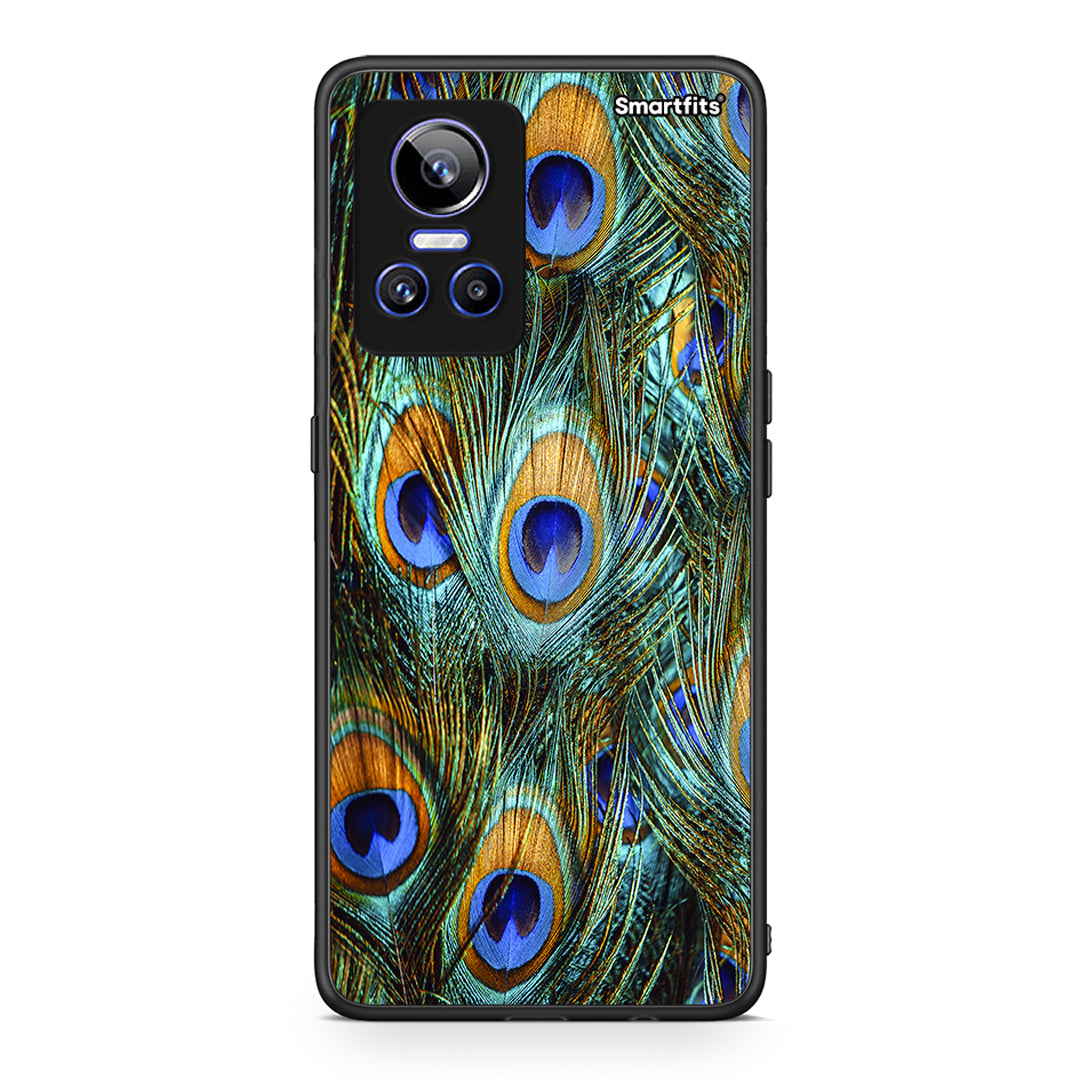 Realme GT Neo 3 Real Peacock Feathers θήκη από τη Smartfits με σχέδιο στο πίσω μέρος και μαύρο περίβλημα | Smartphone case with colorful back and black bezels by Smartfits