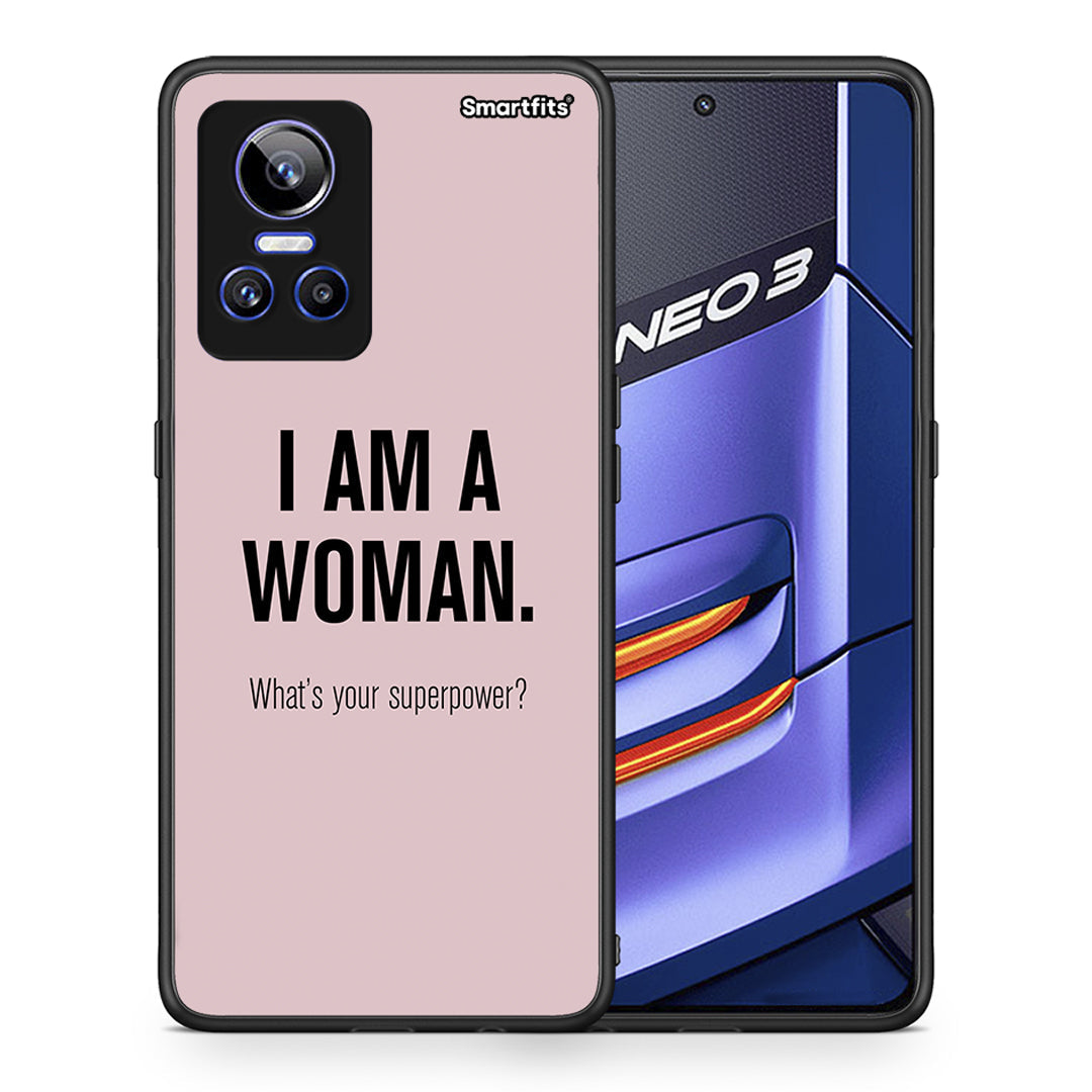 Θήκη Realme GT Neo 3 Superpower Woman από τη Smartfits με σχέδιο στο πίσω μέρος και μαύρο περίβλημα | Realme GT Neo 3 Superpower Woman case with colorful back and black bezels