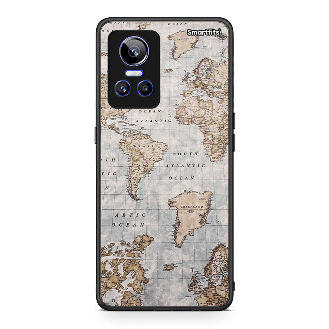 Realme GT Neo 3 World Map Θήκη από τη Smartfits με σχέδιο στο πίσω μέρος και μαύρο περίβλημα | Smartphone case with colorful back and black bezels by Smartfits