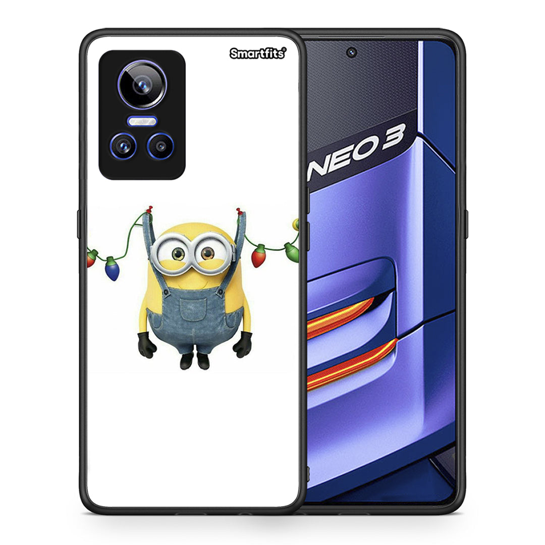 Θήκη Realme GT Neo 3 Xmas Minion Lights από τη Smartfits με σχέδιο στο πίσω μέρος και μαύρο περίβλημα | Realme GT Neo 3 Xmas Minion Lights case with colorful back and black bezels