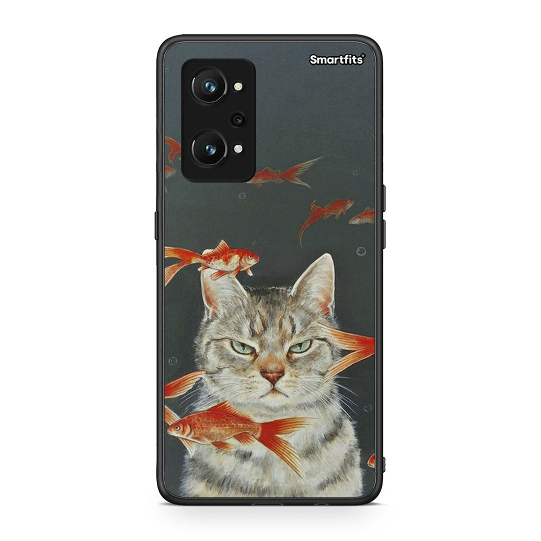 Realme GT Neo 3T Cat Goldfish θήκη από τη Smartfits με σχέδιο στο πίσω μέρος και μαύρο περίβλημα | Smartphone case with colorful back and black bezels by Smartfits