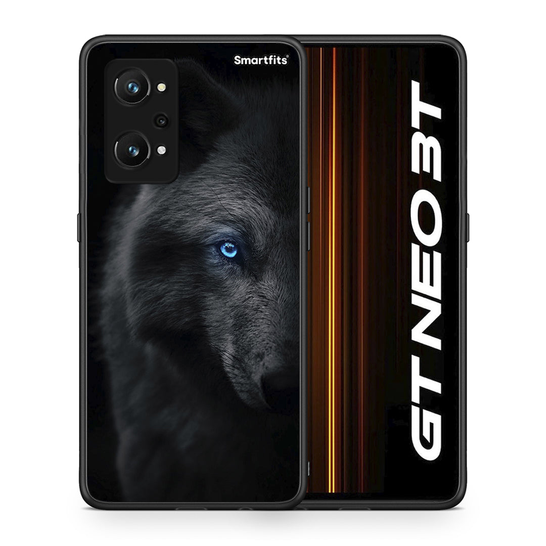 Θήκη Realme GT Neo 3T Dark Wolf από τη Smartfits με σχέδιο στο πίσω μέρος και μαύρο περίβλημα | Realme GT Neo 3T Dark Wolf case with colorful back and black bezels