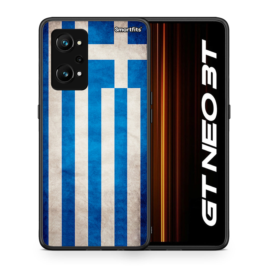 Θήκη Realme GT Neo 3T Greek Flag από τη Smartfits με σχέδιο στο πίσω μέρος και μαύρο περίβλημα | Realme GT Neo 3T Greek Flag case with colorful back and black bezels