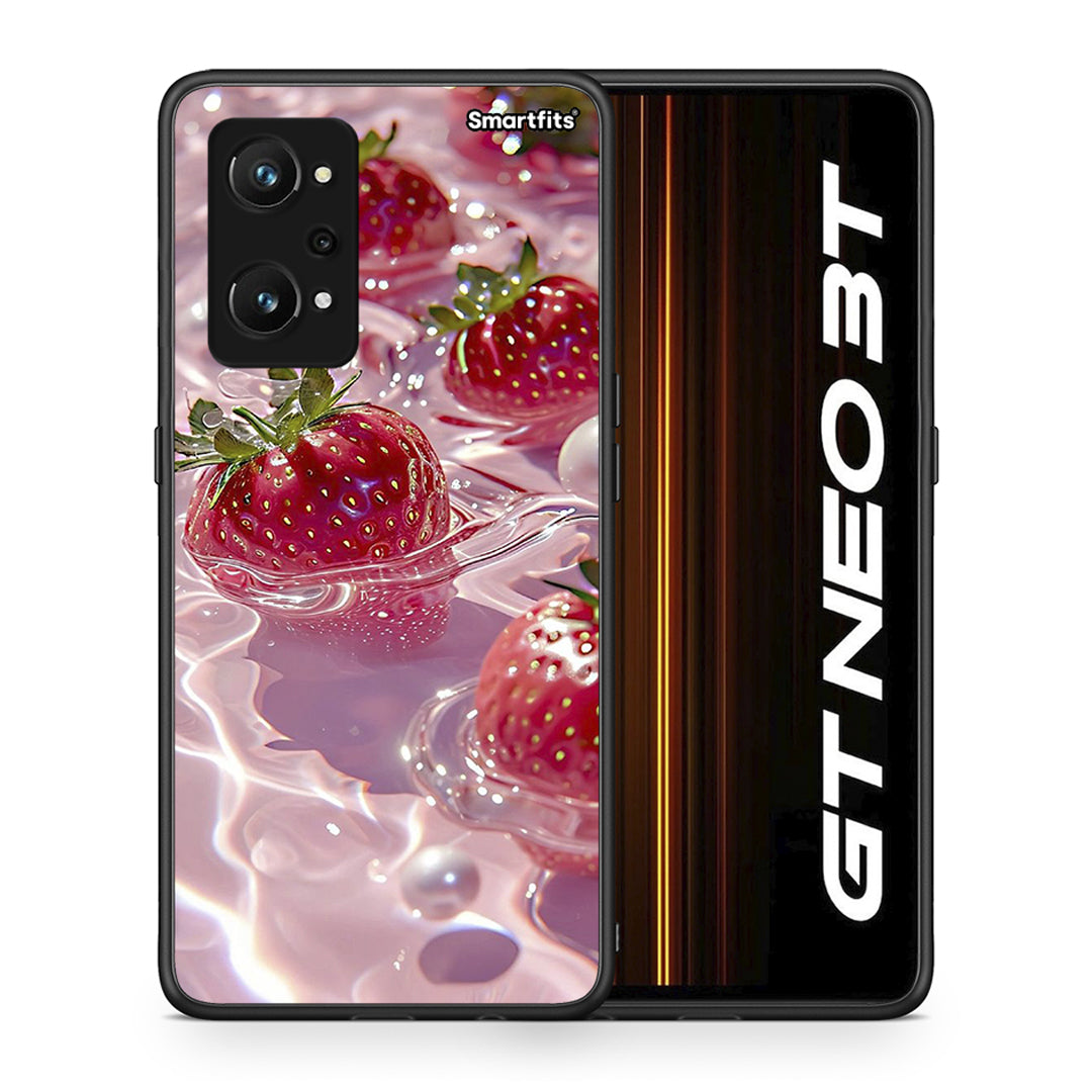 Θήκη Realme GT Neo 3T Juicy Strawberries από τη Smartfits με σχέδιο στο πίσω μέρος και μαύρο περίβλημα | Realme GT Neo 3T Juicy Strawberries case with colorful back and black bezels