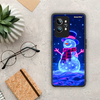 Thumbnail for Θήκη Realme GT2 Pro Christmas Neon Snowman από τη Smartfits με σχέδιο στο πίσω μέρος και μαύρο περίβλημα | Realme GT2 Pro Christmas Neon Snowman Case with Colorful Back and Black Bezels