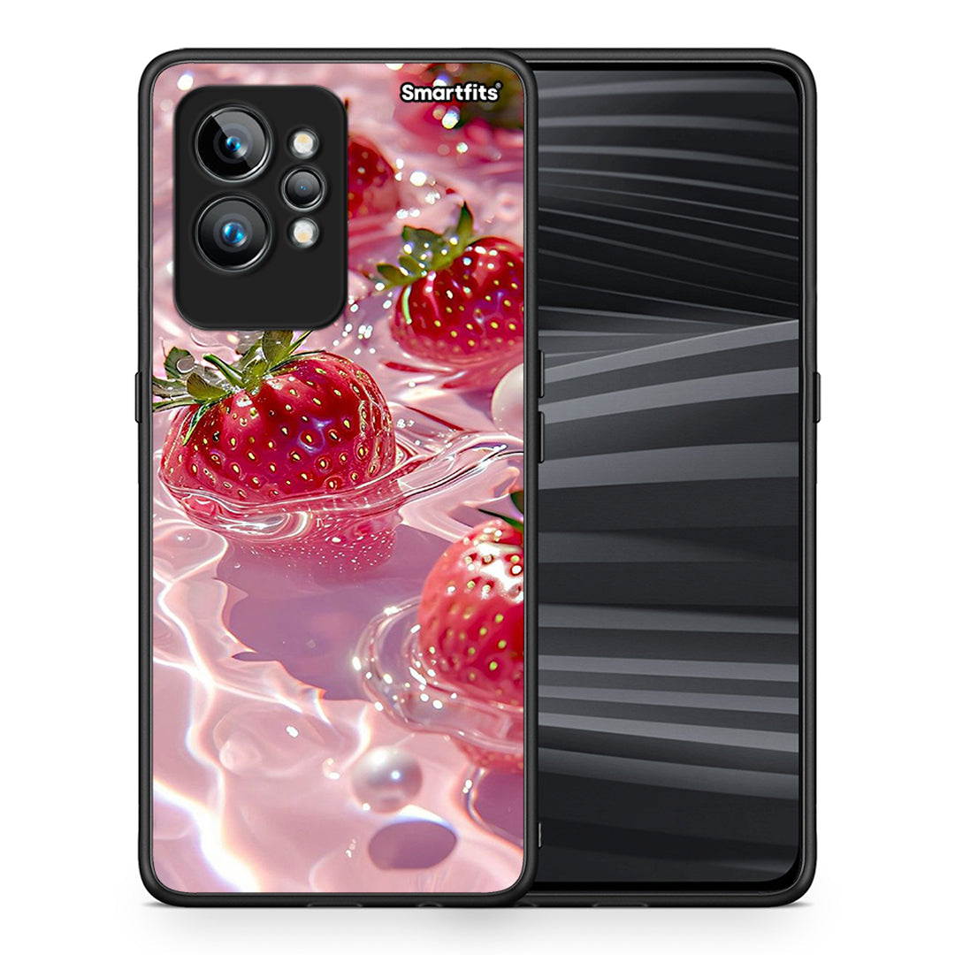 Θήκη Realme GT2 Pro Juicy Strawberries από τη Smartfits με σχέδιο στο πίσω μέρος και μαύρο περίβλημα | Realme GT2 Pro Juicy Strawberries Case with Colorful Back and Black Bezels