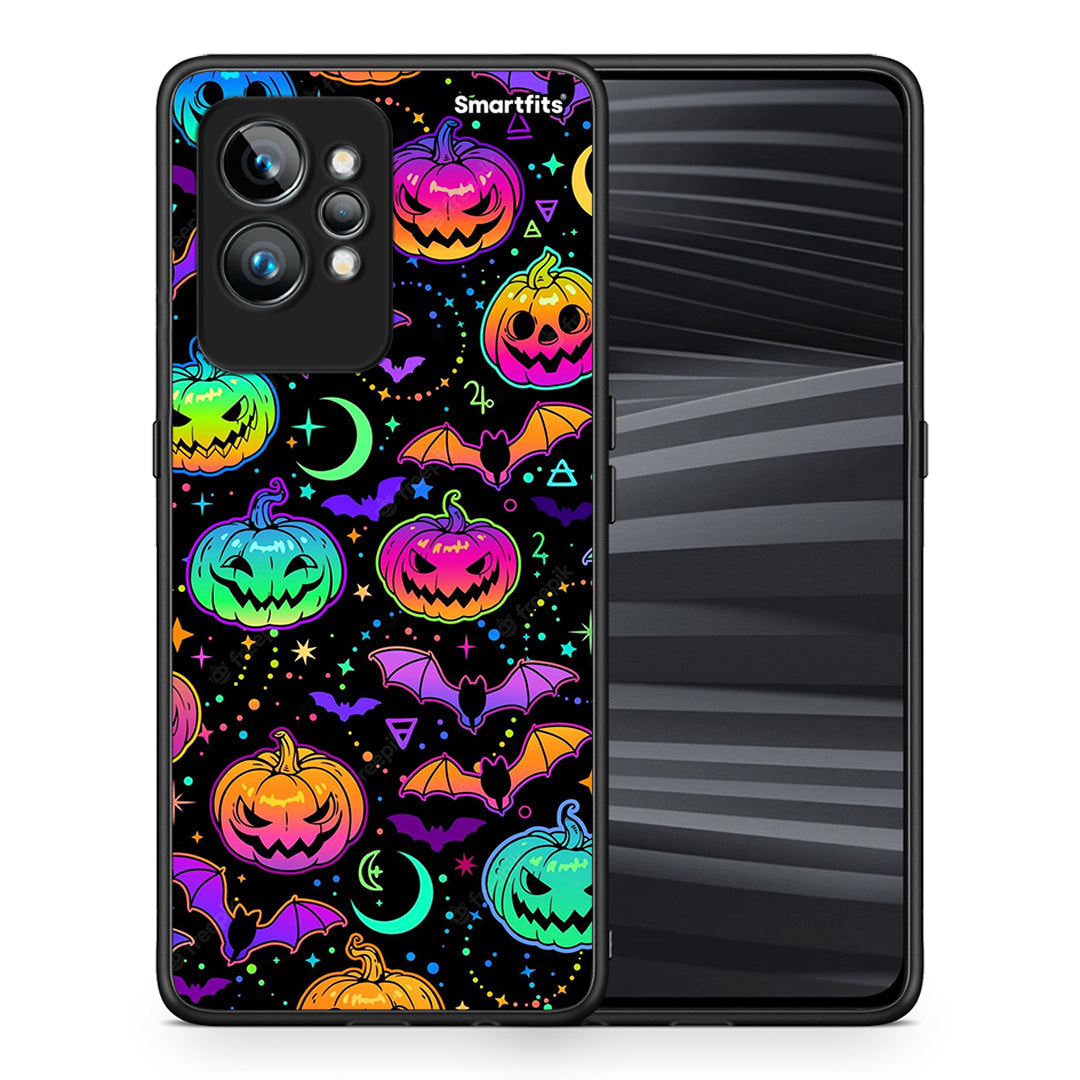 Θήκη Realme GT2 Pro Neon Halloween από τη Smartfits με σχέδιο στο πίσω μέρος και μαύρο περίβλημα | Realme GT2 Pro Neon Halloween Case with Colorful Back and Black Bezels