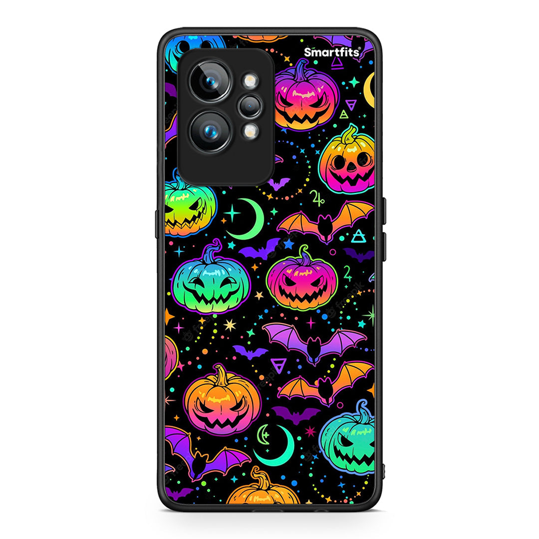 Θήκη Realme GT2 Pro Neon Halloween από τη Smartfits με σχέδιο στο πίσω μέρος και μαύρο περίβλημα | Realme GT2 Pro Neon Halloween Case with Colorful Back and Black Bezels