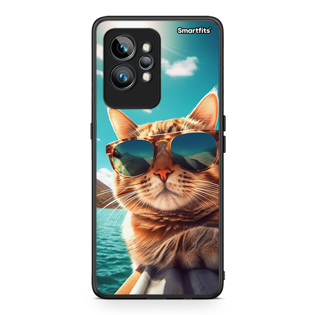 Θήκη Realme GT2 Pro Summer Cat από τη Smartfits με σχέδιο στο πίσω μέρος και μαύρο περίβλημα | Realme GT2 Pro Summer Cat Case with Colorful Back and Black Bezels