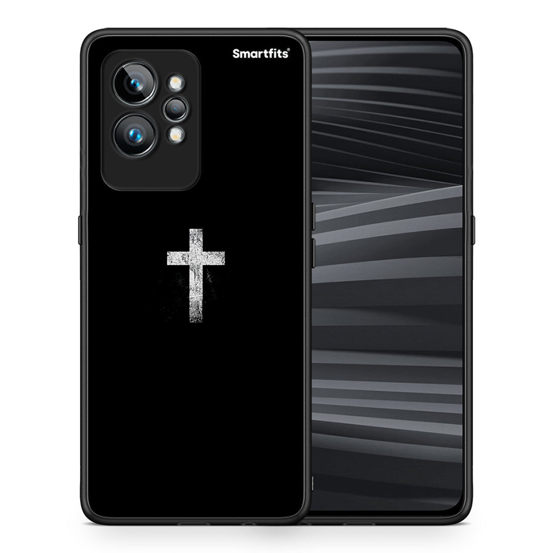 Θήκη Realme GT2 Pro White Cross από τη Smartfits με σχέδιο στο πίσω μέρος και μαύρο περίβλημα | Realme GT2 Pro White Cross Case with Colorful Back and Black Bezels