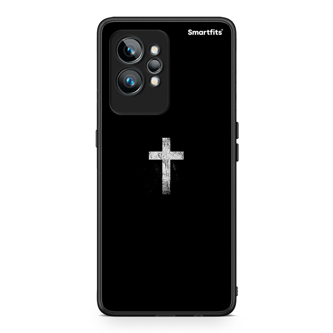 Θήκη Realme GT2 Pro White Cross από τη Smartfits με σχέδιο στο πίσω μέρος και μαύρο περίβλημα | Realme GT2 Pro White Cross Case with Colorful Back and Black Bezels