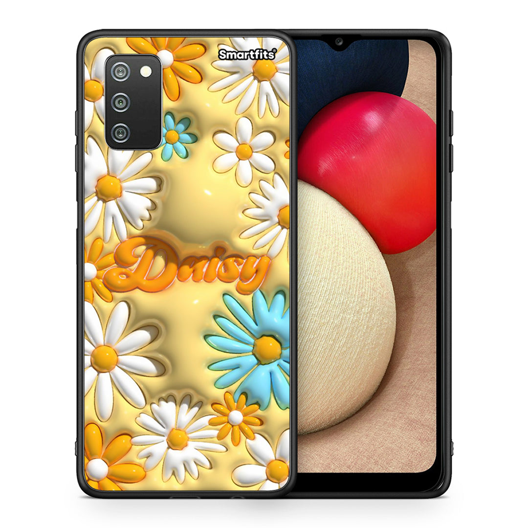 Θήκη Samsung A02s Bubble Daisies από τη Smartfits με σχέδιο στο πίσω μέρος και μαύρο περίβλημα | Samsung A02s Bubble Daisies case with colorful back and black bezels