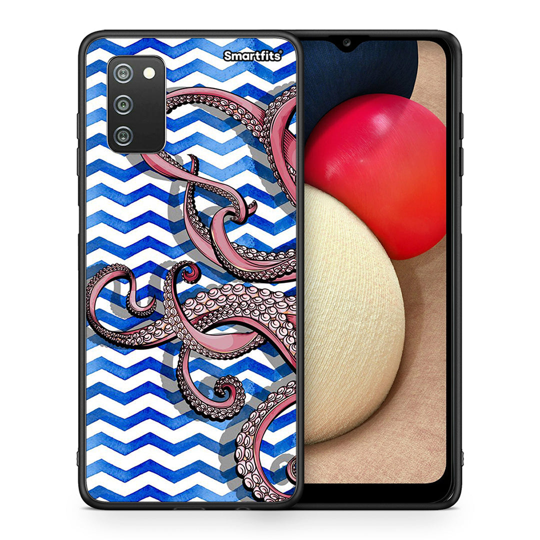 Θήκη Samsung A02s Chevron Devilfish από τη Smartfits με σχέδιο στο πίσω μέρος και μαύρο περίβλημα | Samsung A02s Chevron Devilfish case with colorful back and black bezels