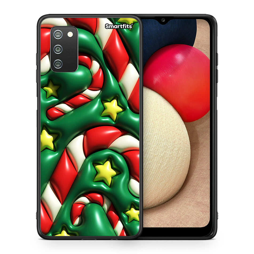 Θήκη Samsung A02s Christmas Bubbles από τη Smartfits με σχέδιο στο πίσω μέρος και μαύρο περίβλημα | Samsung A02s Christmas Bubbles case with colorful back and black bezels