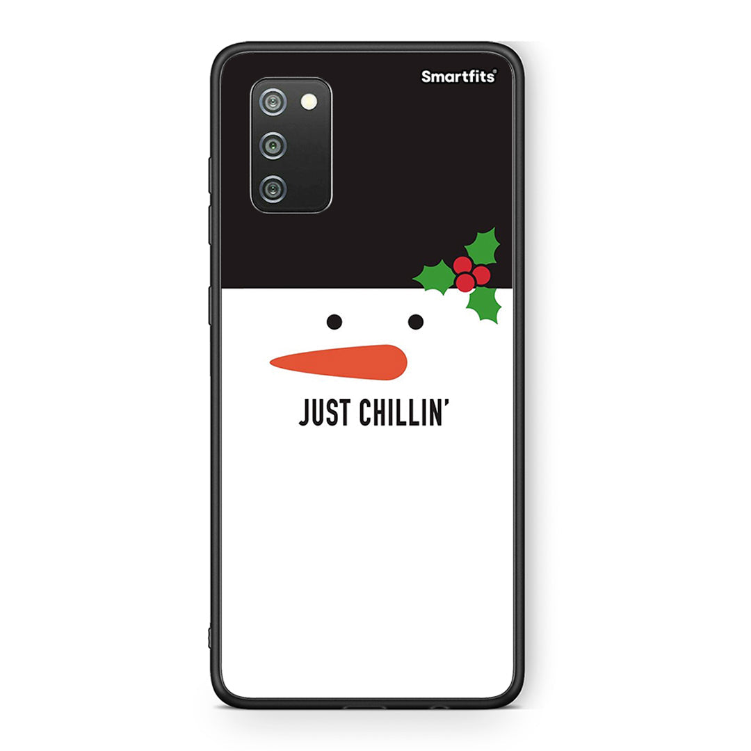 Samsung A02s Christmas Chillin θήκη από τη Smartfits με σχέδιο στο πίσω μέρος και μαύρο περίβλημα | Smartphone case with colorful back and black bezels by Smartfits