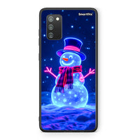 Thumbnail for Samsung A02s Christmas Neon Snowman θήκη από τη Smartfits με σχέδιο στο πίσω μέρος και μαύρο περίβλημα | Smartphone case with colorful back and black bezels by Smartfits