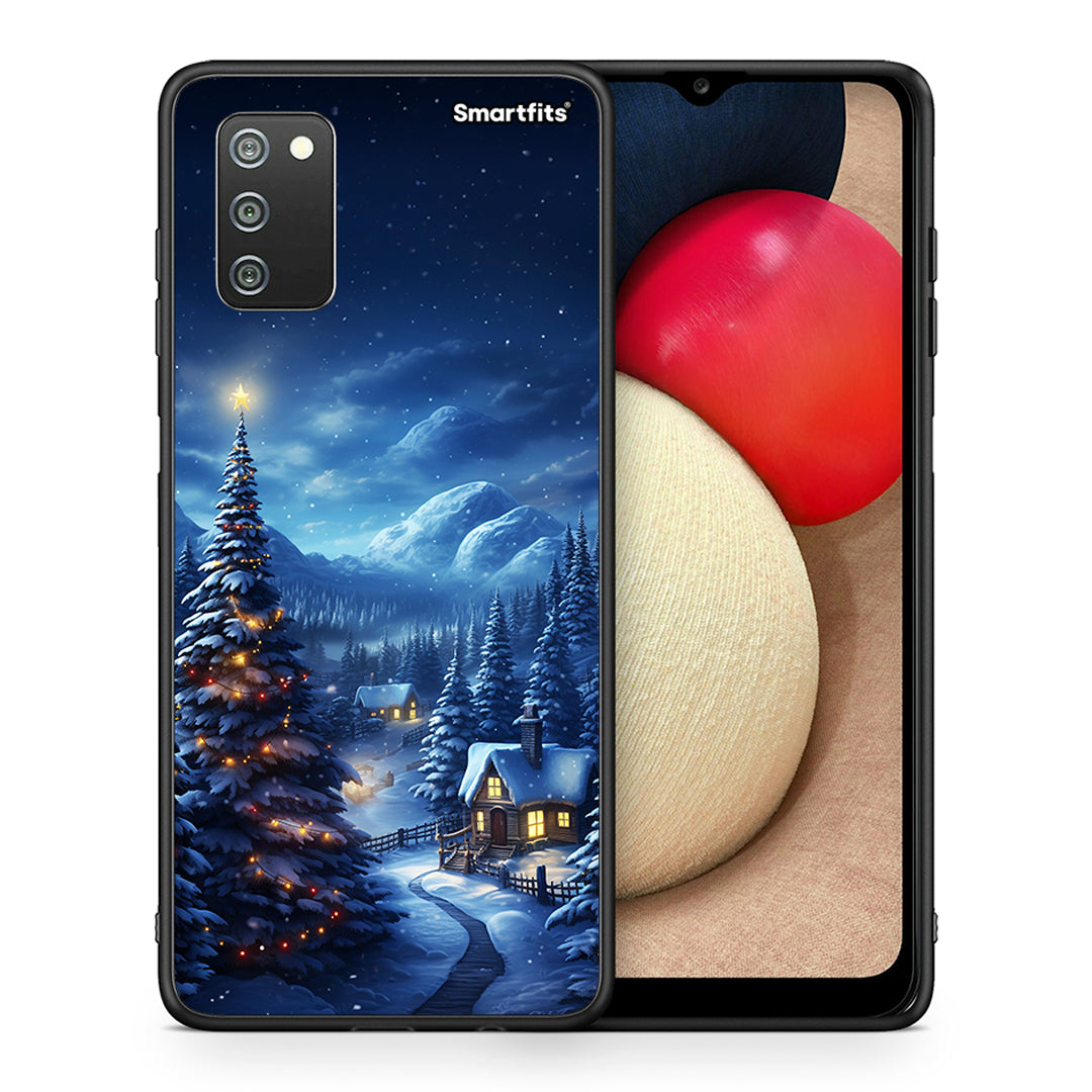 Θήκη Samsung A02s Christmas Scenery από τη Smartfits με σχέδιο στο πίσω μέρος και μαύρο περίβλημα | Samsung A02s Christmas Scenery case with colorful back and black bezels