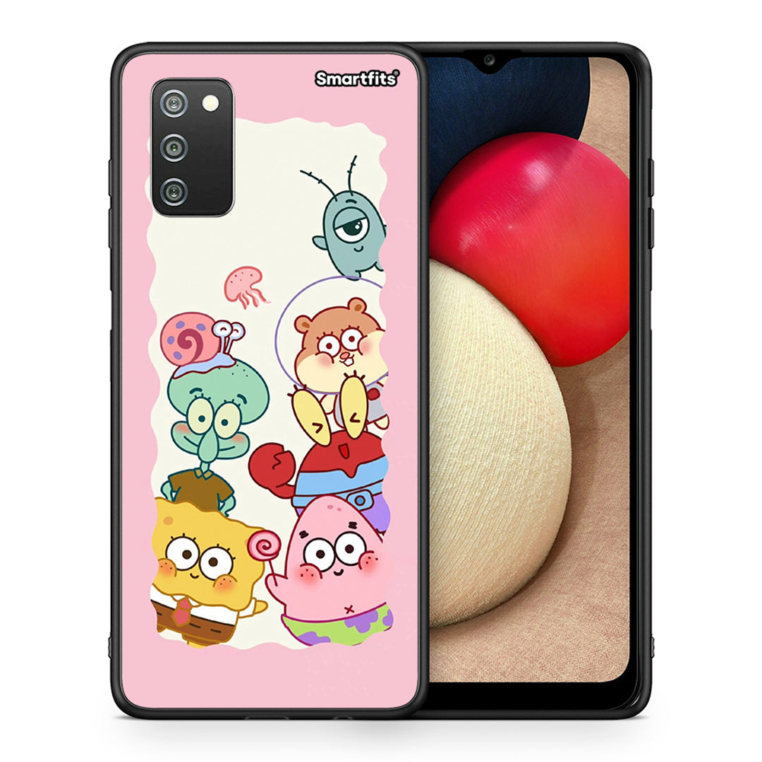 Θήκη Samsung A02s Cute Companion από τη Smartfits με σχέδιο στο πίσω μέρος και μαύρο περίβλημα | Samsung A02s Cute Companion case with colorful back and black bezels