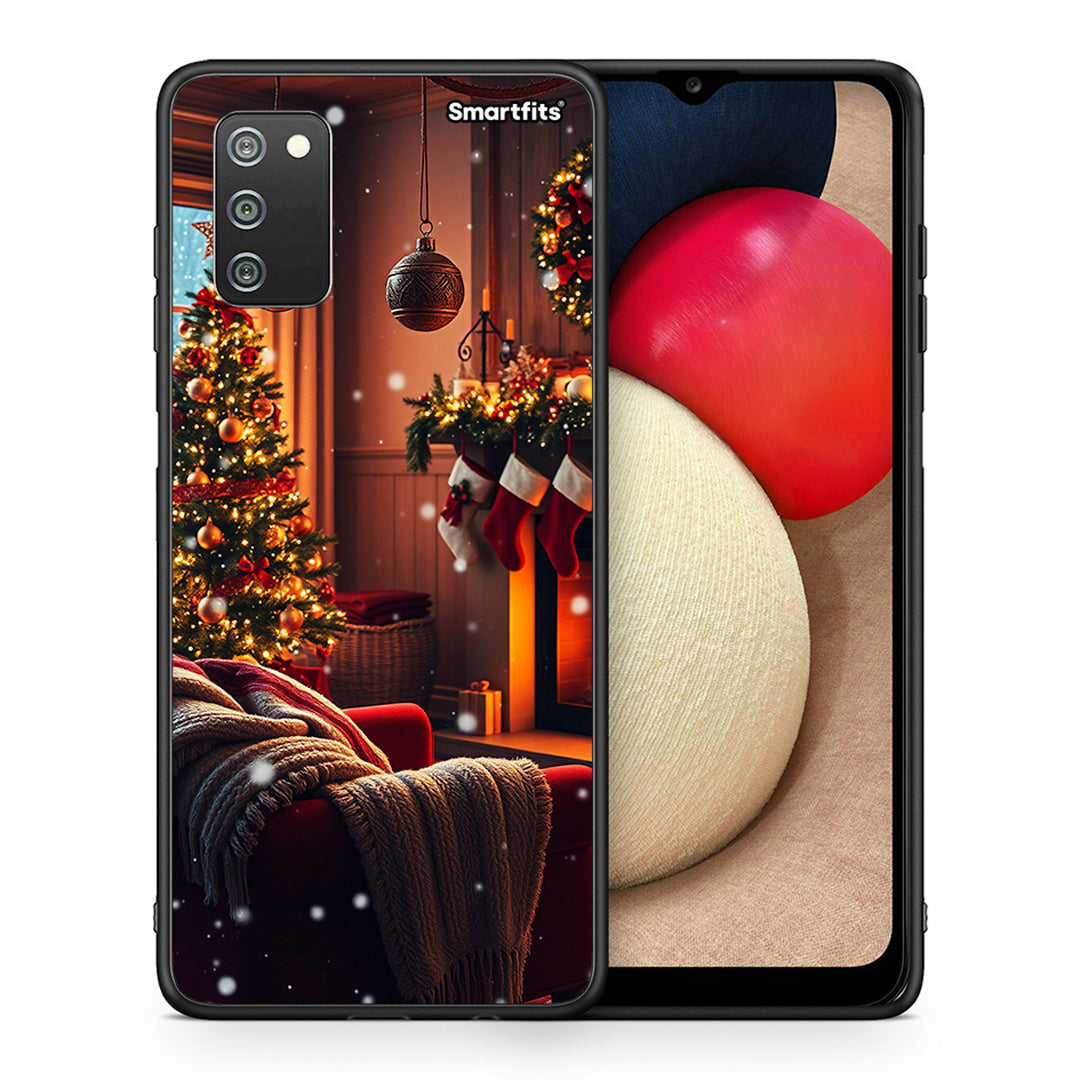 Θήκη Samsung A02s Home For Christmas από τη Smartfits με σχέδιο στο πίσω μέρος και μαύρο περίβλημα | Samsung A02s Home For Christmas case with colorful back and black bezels