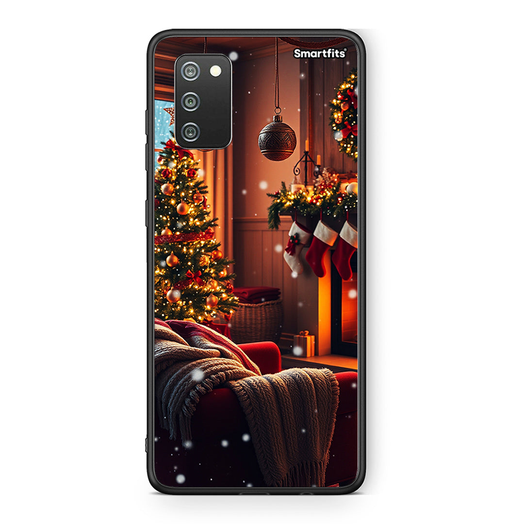 Samsung A02s Home For Christmas θήκη από τη Smartfits με σχέδιο στο πίσω μέρος και μαύρο περίβλημα | Smartphone case with colorful back and black bezels by Smartfits