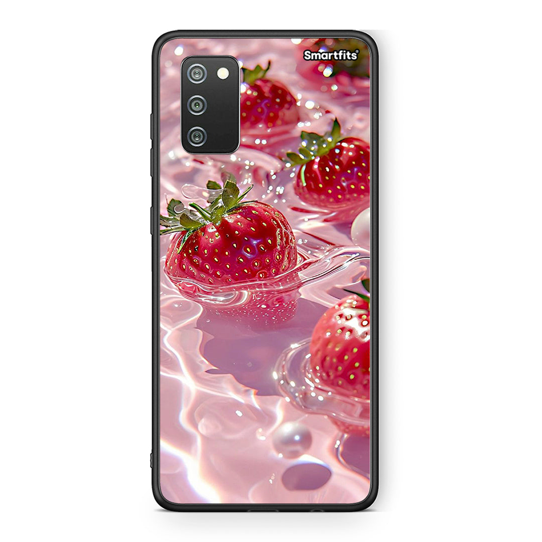 Samsung A02s Juicy Strawberries θήκη από τη Smartfits με σχέδιο στο πίσω μέρος και μαύρο περίβλημα | Smartphone case with colorful back and black bezels by Smartfits