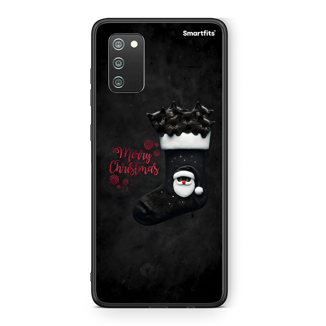 Samsung A02s Merry Cat Christmas θήκη από τη Smartfits με σχέδιο στο πίσω μέρος και μαύρο περίβλημα | Smartphone case with colorful back and black bezels by Smartfits