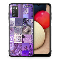 Thumbnail for Θήκη Samsung A02s Purple Aesthetic Collage από τη Smartfits με σχέδιο στο πίσω μέρος και μαύρο περίβλημα | Samsung A02s Purple Aesthetic Collage case with colorful back and black bezels