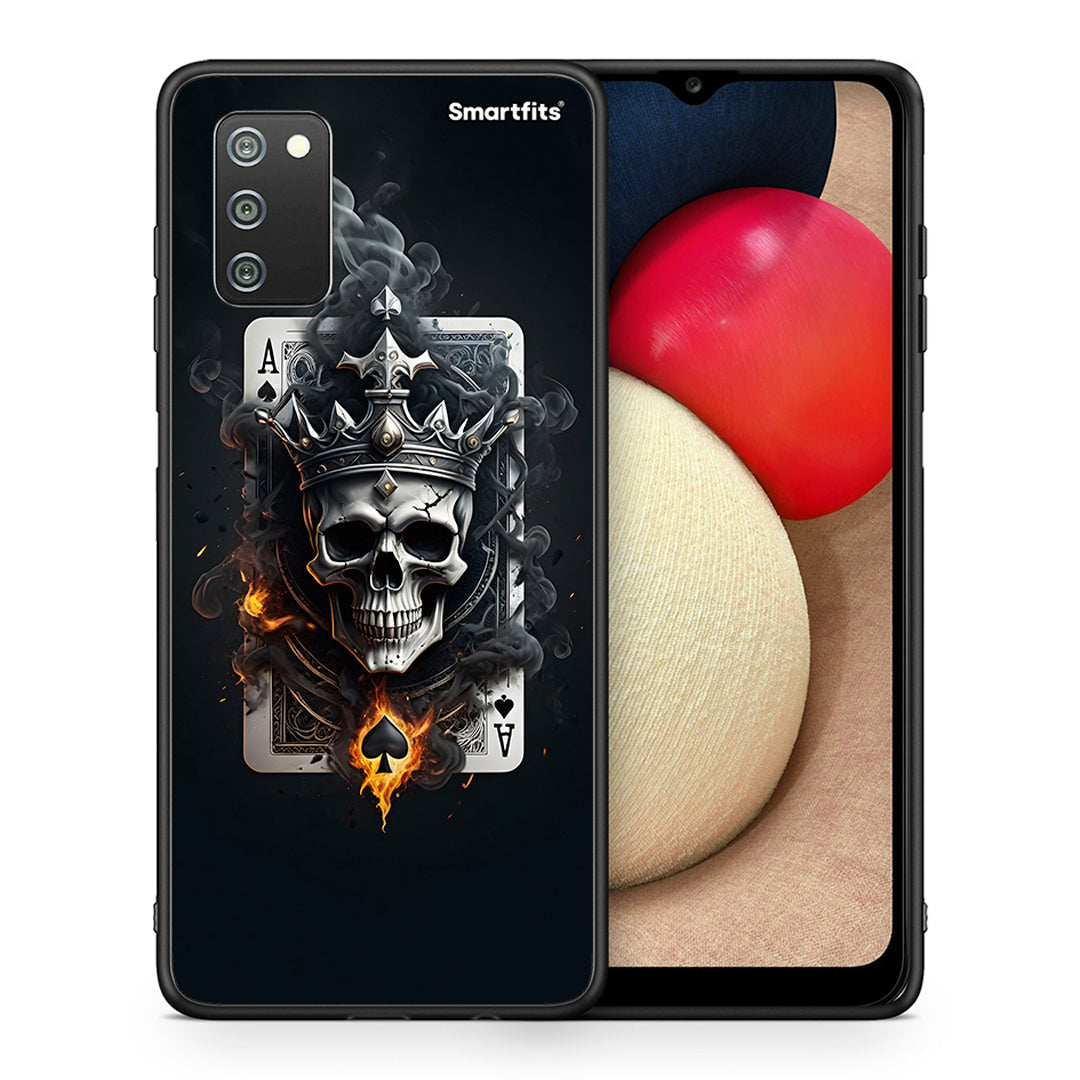 Θήκη Samsung A02s Skull King Ace από τη Smartfits με σχέδιο στο πίσω μέρος και μαύρο περίβλημα | Samsung A02s Skull King Ace case with colorful back and black bezels