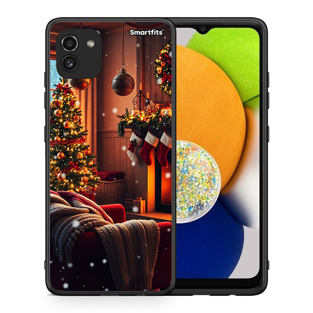 Θήκη Samsung A03 Home For Christmas από τη Smartfits με σχέδιο στο πίσω μέρος και μαύρο περίβλημα | Samsung A03 Home For Christmas case with colorful back and black bezels