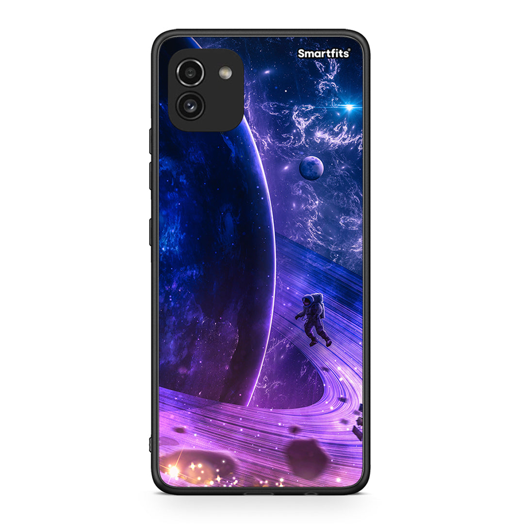 Samsung A03 Lost Astronaut θήκη από τη Smartfits με σχέδιο στο πίσω μέρος και μαύρο περίβλημα | Smartphone case with colorful back and black bezels by Smartfits