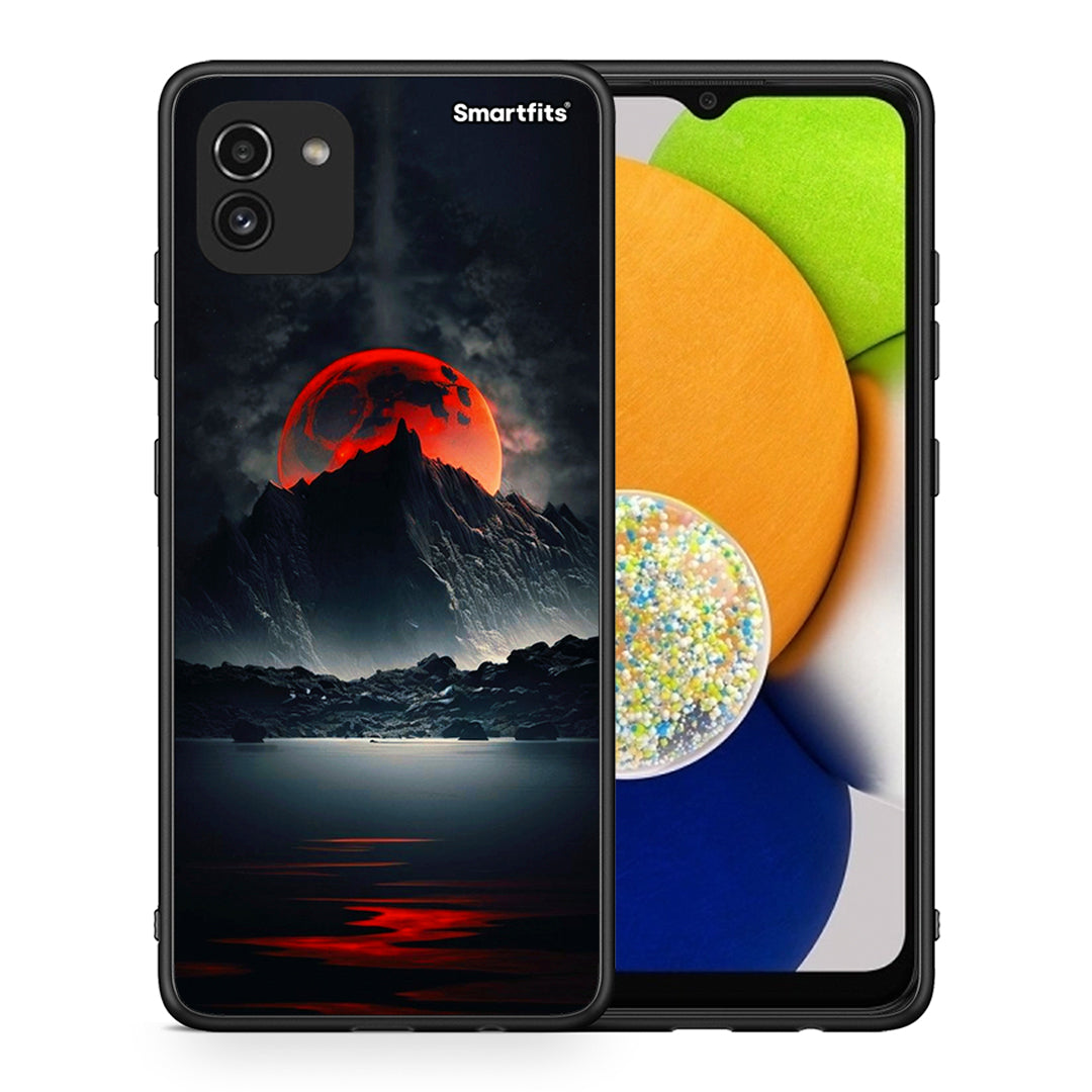 Θήκη Samsung A03 Red Full Moon από τη Smartfits με σχέδιο στο πίσω μέρος και μαύρο περίβλημα | Samsung A03 Red Full Moon case with colorful back and black bezels