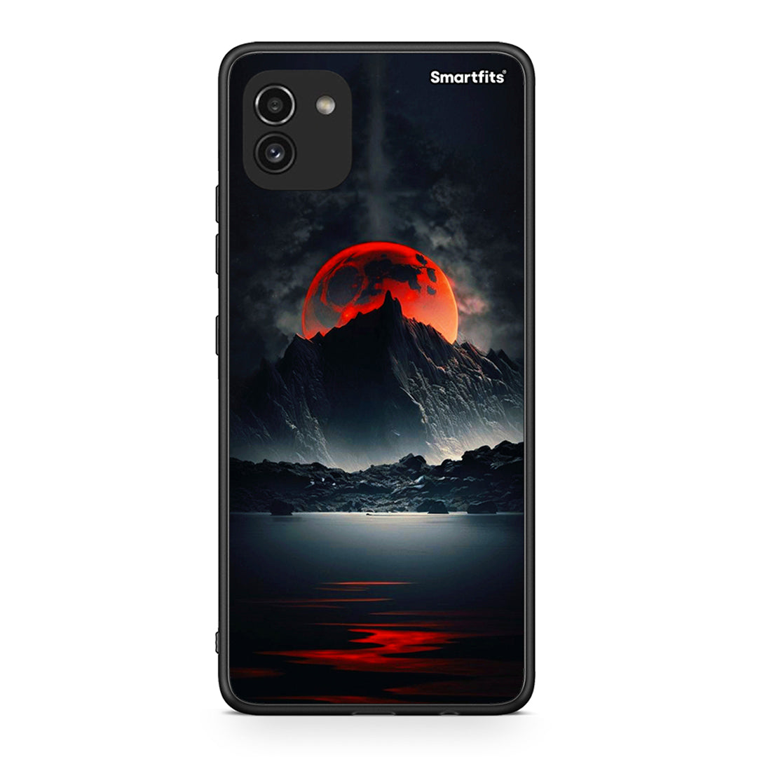 Samsung A03 Red Full Moon θήκη από τη Smartfits με σχέδιο στο πίσω μέρος και μαύρο περίβλημα | Smartphone case with colorful back and black bezels by Smartfits