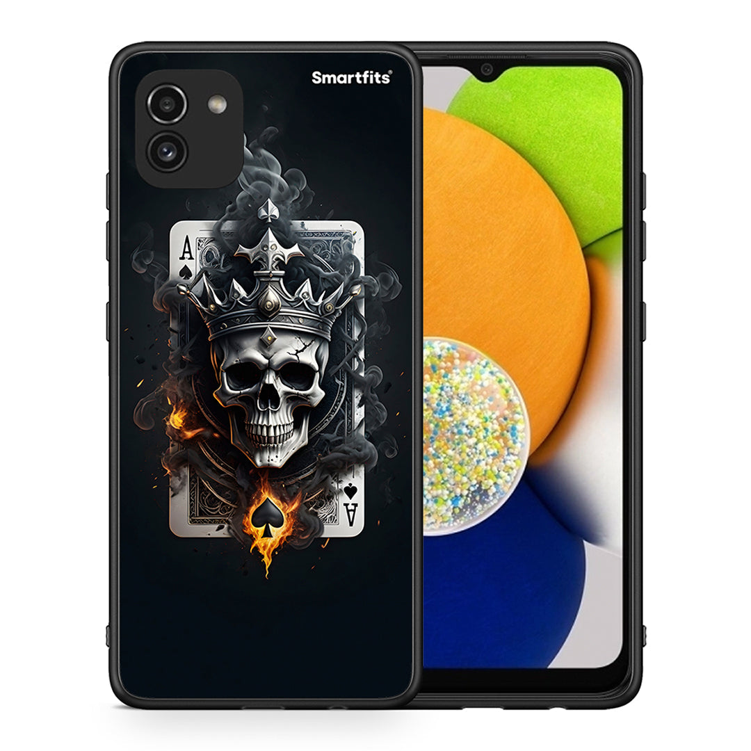 Θήκη Samsung A03 Skull King Ace από τη Smartfits με σχέδιο στο πίσω μέρος και μαύρο περίβλημα | Samsung A03 Skull King Ace case with colorful back and black bezels