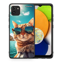 Thumbnail for Θήκη Samsung A03 Summer Cat από τη Smartfits με σχέδιο στο πίσω μέρος και μαύρο περίβλημα | Samsung A03 Summer Cat case with colorful back and black bezels