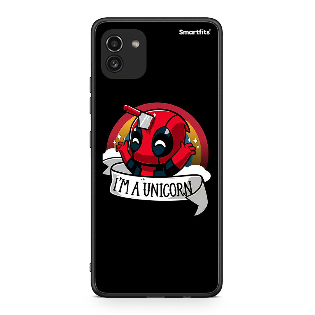 Samsung A03 Unicorn Deadpool θήκη από τη Smartfits με σχέδιο στο πίσω μέρος και μαύρο περίβλημα | Smartphone case with colorful back and black bezels by Smartfits