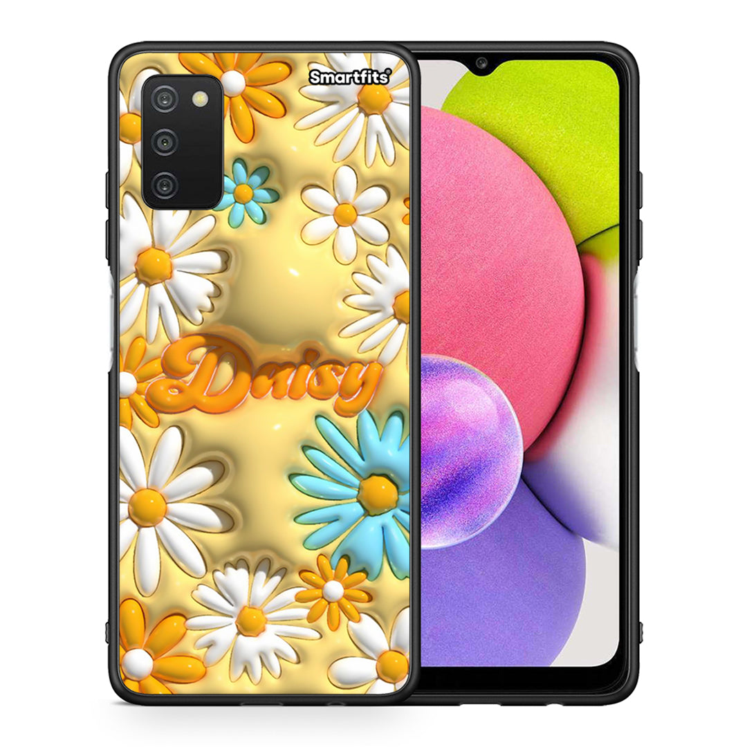 Θήκη Samsung A03s Bubble Daisies από τη Smartfits με σχέδιο στο πίσω μέρος και μαύρο περίβλημα | Samsung A03s Bubble Daisies case with colorful back and black bezels