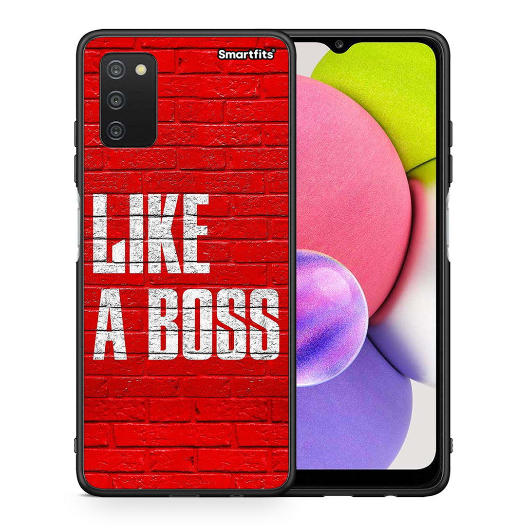 Θήκη Samsung A03s Like A Boss από τη Smartfits με σχέδιο στο πίσω μέρος και μαύρο περίβλημα | Samsung A03s Like A Boss case with colorful back and black bezels