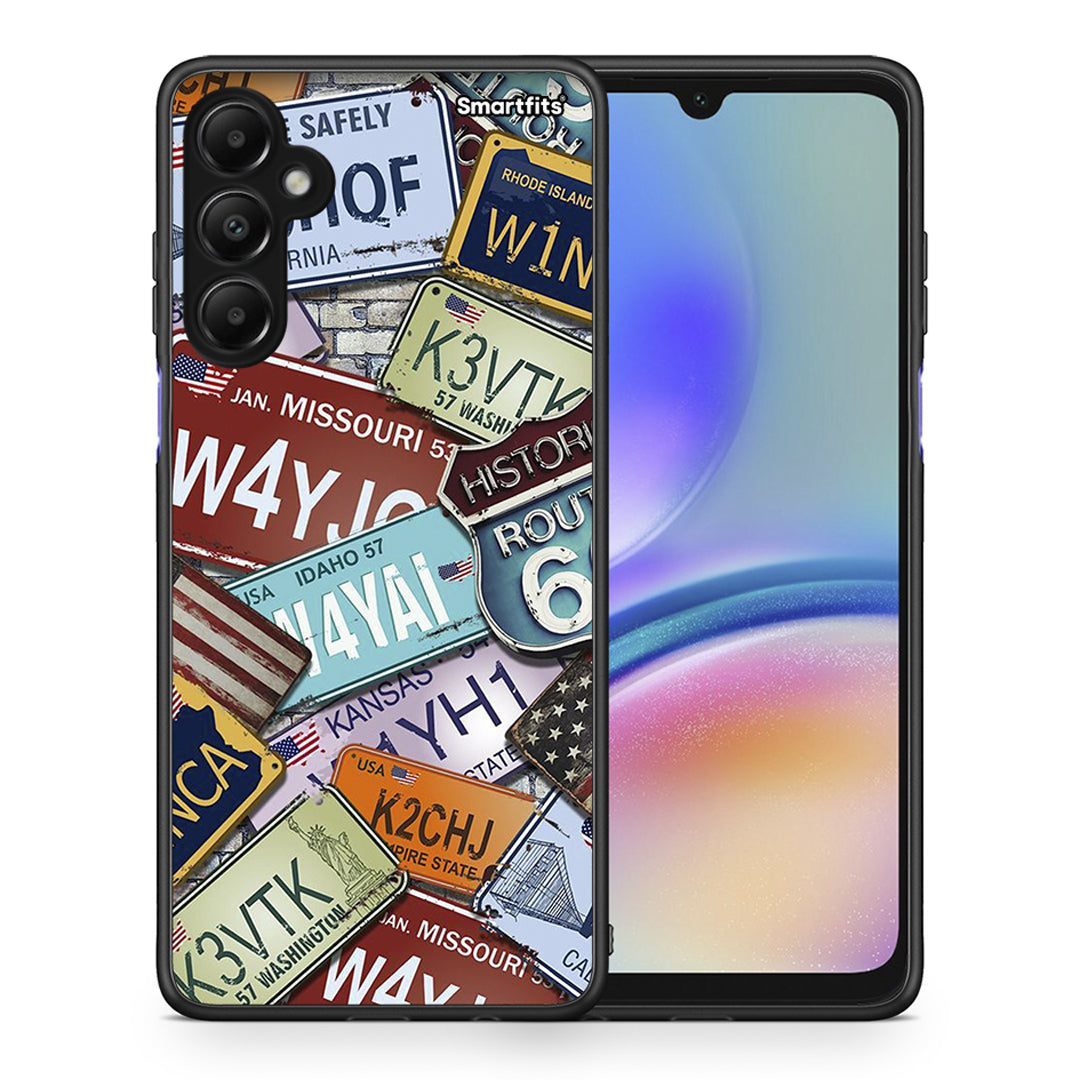 Θήκη Samsung Galaxy A05s Car Plates από τη Smartfits με σχέδιο στο πίσω μέρος και μαύρο περίβλημα | Samsung Galaxy A05s Car Plates case with colorful back and black bezels