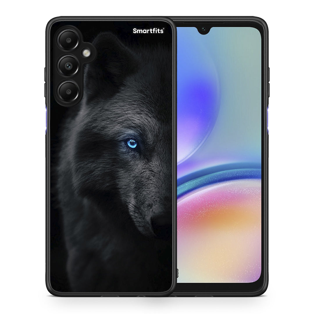 Θήκη Samsung Galaxy A05s Dark Wolf από τη Smartfits με σχέδιο στο πίσω μέρος και μαύρο περίβλημα | Samsung Galaxy A05s Dark Wolf case with colorful back and black bezels